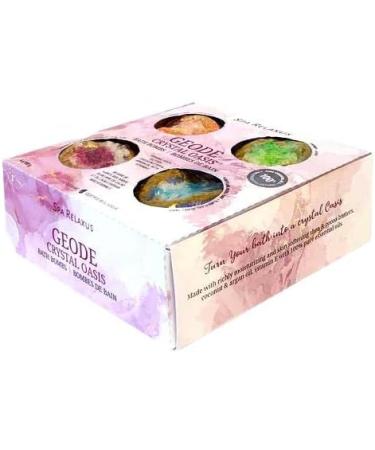 Geode Crystal Oasis Organic Bath Bomb Gift Set - Set of 4 x 100g with Pure Essential Oils - Buy Online on GoSupps.com
