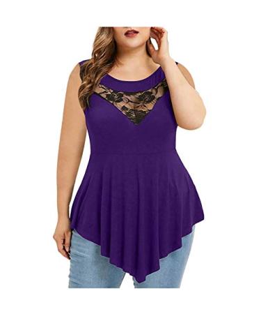 Women Plus Size Tops T-Shirt Short Sleeve Hollow Lace V Neck Solid Color Ruffled Swing Hem Blouse Tunics Tee