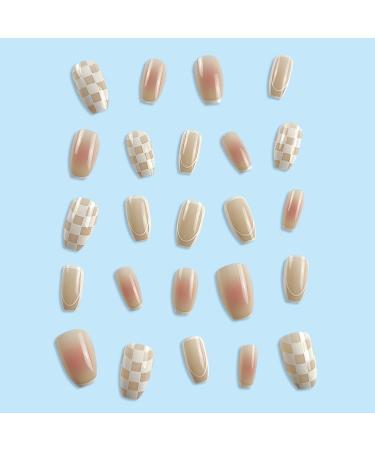 French Tip Press on Nails - Short Press On Nails with Nail Tips Checkerboard Pink False Nails press on nails Acrylic False Nails Cute Artificial Nails - Buy Online on GoSupps.com