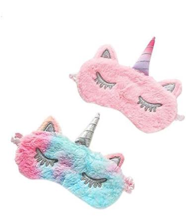 KBD Unicorn Sleeping Mask Girls Soft Plush Blindfold Mask Cute Unicorn Kids Sleep Mask 2 Pack Colorful