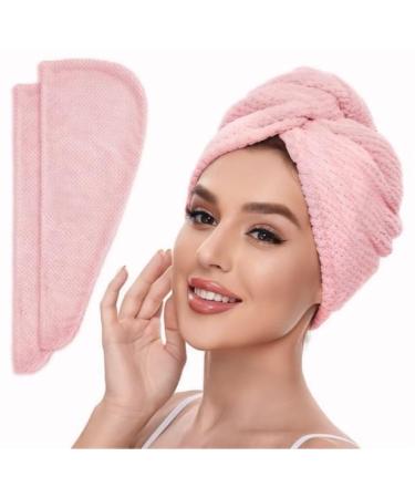 KURL & KO. Microfiber Hair Towel Wrap for Women Anti Frizz Quick Drying Hair Turban for All Hair Style Absorbent and Lightweight (Pink)
