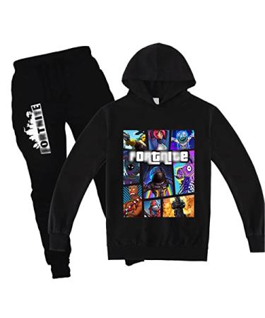 Youth Pullover Hoodie and Sweatpants Suit for Boys Girls Games Graphic 2 Piece Outfit Fashion Sweatshirt Set Black 9-10 Years