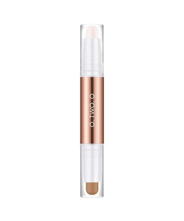 jojomis Highlighters Stick Double-Head Makeup Concealer Contouring Cream Set Face Highlighters Sticks - White+ Light coffee