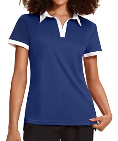 COOrun Women's Golf Shirt Short Sleeve Polo Shirt V Neck Athletic Tops Quick Dry UPF 50+ Tennis Shirts with Collar Navy Blue Small