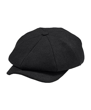 POUDAY Newsboy Hat for Men Boys Boston Scally Cap Irish Cap Newsies Cabbie Hat for Men Flat Summer Newboy Cap Pure Black Large