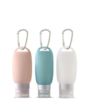 Voarge portable empty silicone bottles silicone refillable travel bottles with carabiners for travel outdoor activities school (3 pieces multicolored 60ml)