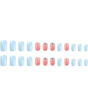 French Tip Press on Nails - Short Square Press On Nails with Nail Tips Rhinestones Sky Blue False Nail press on nails Acrylic False Nails Cute Artificial Nails - Buy Online on GoSupps.com