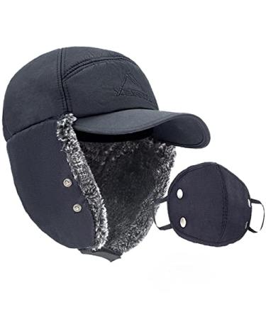Trapper Hat Winter Hats for Men Warm Hunting Ski Ushanka Hat with Mask Ear Flaps for Men Women Black