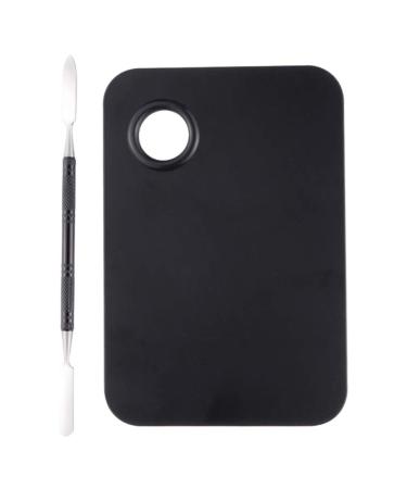 Lurrose 2PCs stainless steel make-up palette professional cosmetic mixture make-up palette spatula tool nail polish palette kit for nail art mixture cosmetic basic colors (large) tall black