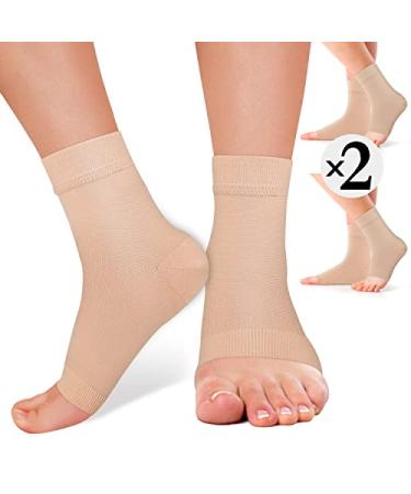 2 Pack Ankle Brace Compression Support Sleeve - 8-15mmHg Best Open Toe Compression Socks for Plantar Fasciitis Arch Support Foot & Ankle Swelling 01 Nude 2 Pairs Large-X-Large
