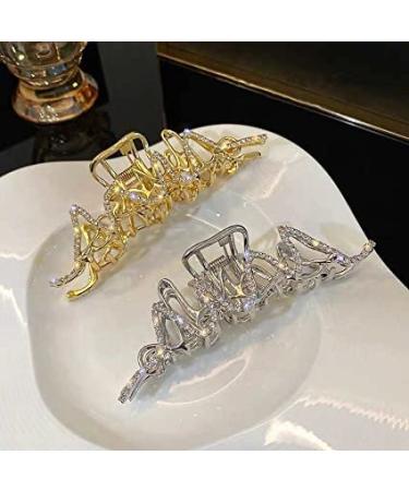 Dark Horse Beauty 2-Piece Large Metal Hair Claw Set for Medium to Thick Hair - Rhinestone Hair Clip in Silver & Gold Combo - Buy Online on GoSupps.com