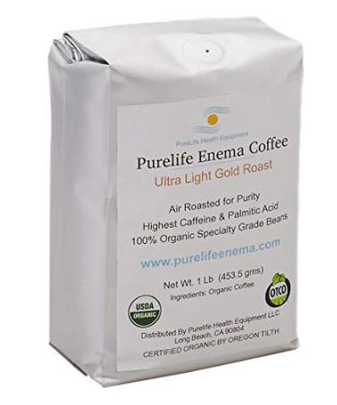 PureLife Enema Coffee- 1 Lbs. - Pre-Ground Green Beans - Organic Ultra Light"Gold" Air Roast-Ground-High Potency - Mold and Fungus Free - Non-Staining Formula