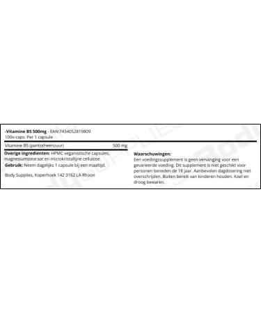 Body Supplies Pure Vitamine B5100 VCaps 500mg pantotheenzuur pantothenic acid capsules - Buy Online on GoSupps.com