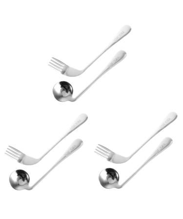 Lurrose 3 sentences cutlery for the left hand angled spoon with handle bent training spoon feed angled auxiliary dishes older adaptive feeding spoon of stainless steel 17x4.5cmx3pcs as shown x 3 pieces