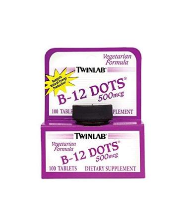 Twinlab B12 Dots - Vegetarian Vitamin B12 Sublingual Natural Energy Pills - for Nerve & Brain Health Energy Boost & Daily Immune Support - 500mcg Cherry Flavor 100 Lozenges 1 Pack