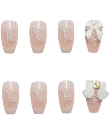 24 PCS French Rose Nails Art White Romantic Nails Sticker Ballerina False Nails Acrylic Full Cover Nails Tips Artificial Finger Manicure for Women and Girls - Buy Online on GoSupps.com