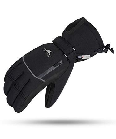 Achiou Winter Ski Gloves Waterproof for Men Warm Touchscreen Black + Grey Large