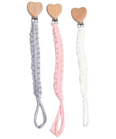 3 piece of pacifier chain pacifier band baby pacifier chains clips cotton pacifier with stainless steel clamps for unisex-baby (love)