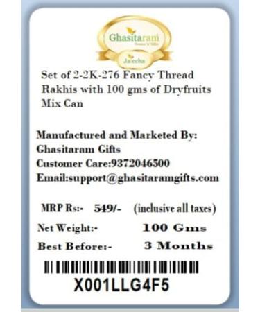 Ghasitaram Gifts Rakhi for Brother Rakhis Online - Set of 2-2K-276 Fancy Thread Rakhis with 100 GMS of Dryfruits Mix Can 2 Rakhi with 100 gms of Dryfruits Mix Can - Buy Online on GoSupps.com