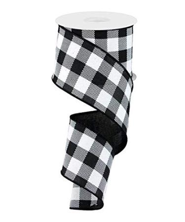 Plaid Check Wired Edge Ribbon - 10 Yards (Black  White  2.5) Black  White 2.5