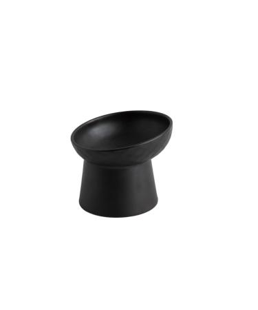 KITCHENLESTAR Small Ceramic Raised Cat Bowls, Tilted Elevated Food or Water Bowls , Stress Free, Backflow Prevention, Dishwasher and Microwave Safe, Lead & Cadmium Free Black