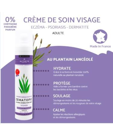 Altheys | Zematopic Miraculous Face Cream | Treats Eczema Atopic Dermatitis and Psoriasis | Plantain Cream | Child 12 years + - Adult | All areas of the face | Vegan | 50 ml - Buy Online on GoSupps.com
