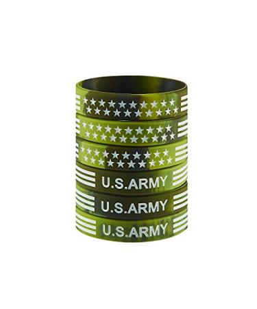 BRANDWINLITE Silicone Rubber Wristbands Bracelets With Red line American Flag Blue,Blue Line American Power Eagle Black and White Line Army Green for American Patriots, Army and Sport Fans 6pcs/Army green Adult/8