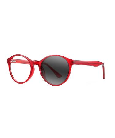 Bifocal Womens Retro Round Photochromic Lens Reading Glasses Red 2.75 x