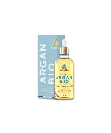 ESSENTIOIL Organic Argan Oil - 100% Natural - Nourishes dry skin, Prevents skin aging. Restores shine to hair, Strengthens eyelashes - 50mL glass bottle - French brand