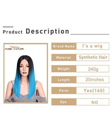 HBINGBING Blue Straight Long 20 Synthetic Lace Front Wig - Heat Resistant Fiber for All Women - Buy Online on GoSupps.com