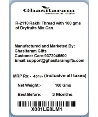Ghasitaram Gifts Rakhis Online for Brother- R-2110 Rakhi Thread with 100 GMS of Dryfruits Mix Can Rakhi Set with 100 gms of Dryfruits Mix Can - Buy Online on GoSupps.com