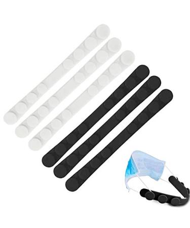Ear hooks 6 pieces of anti-slip silicone earbound rubber band Extraution belt for ear protection gait adjustable hook ear straps for adults and children A / black & white