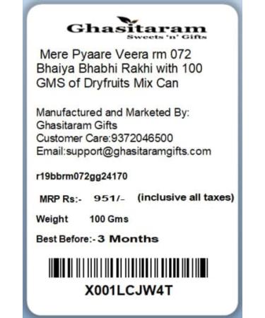 Ghasitaram Gifts Rakhis Online - Rakhi for Brother- Mere Pyaare Veera rm 072 Bhaiya Bhabhi Rakhi with 100 GMS of Dryfruits Mix Can Rakhi Set with 100 gms of Dryfruits Mix Can - Buy Online on GoSupps.com