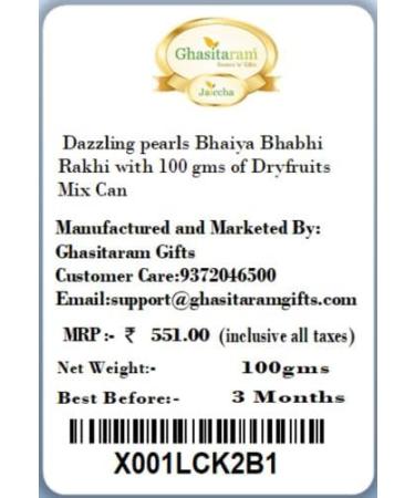 Ghasitaram Gifts Rakhis Online - Rakhi for Brother- Dazzling Pearls Bhaiya Bhabhi Rakhi with 100 GMS of Dryfruits Mix Can Rakhi Set with 100 gms of Dryfruits Mix Can - Buy Online on GoSupps.com