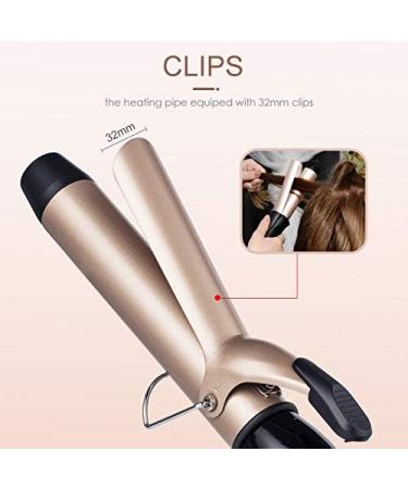 Curling Iron Set - 38mm Hair Curler with Gloves LCD Display Adjustable Temperature Auto Shut Off & Dual Voltage - Rose Gold - Buy Online on GoSupps.com