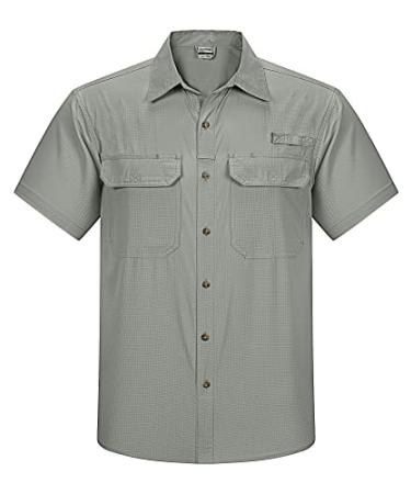 33,000ft Men's UPF 50+ UV Short Sleeve Hiking Fishing Shirt Quick Dry Cooling PFG Sun Protection Shirt for Travel Safari Gray Green XX-Large