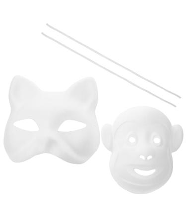 Imikeya 2st white hand-painted mask empty masquerade empty masks for decorating artificial painting kits masquerade cat empty carnival mask White facial mask paper animal