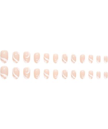 Justotry 24 Pcs Swirl Oval Short White French Press on Fake Nails - Trendy Round Almond Medium Stick on Nails with Nail Glue for Women's Nail Art - Buy Online on GoSupps.com