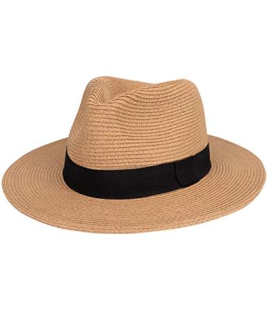 MAYLISACC Sun Hats for Men Wide Brim Panama Hat Beach Hat Straw Hats for Men Sun Protection Foldable Men Fedora Hats UPF50 Khaki Medium