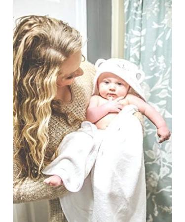 JM Organic Bamboo Hooded Baby Towel - Hypoallergenic & Absorbent - Perfect Baby Gift Set with Washcloth & Laundry Bag - Grey Bear Design | 35x35 for Kids & Babies - Buy Online on GoSupps.com