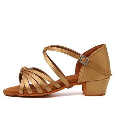 YKXLM Girls Latin Dance Shoes Kids Low Heels Tango Salsa Ballroom Practice Dance Shoes,Model 203 13.5 Little Kid 203-beige-1 1/3" Heel