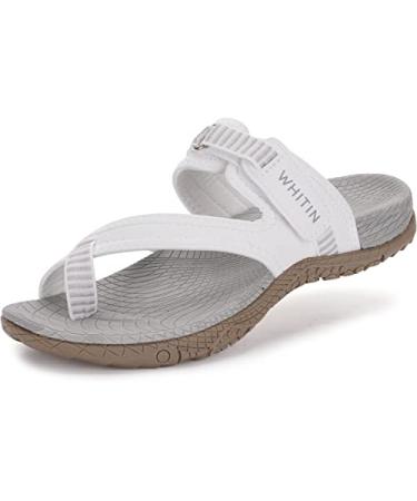 WHITIN Women's Toe Thong Sandal | Beach Outdoor Flip Flop | Arch Support 10 C50 | White Grey