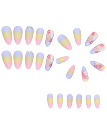 Qtynudy Diamond French Wearable Nails Full Cover Nail Tips Rainbow Small Flower Sticker False Nail Tips