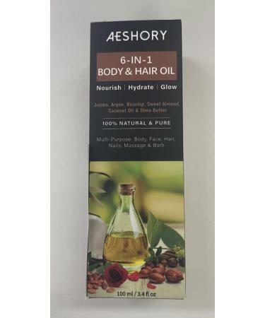 Aeshory 6 in 1 Body Oil For Moisturising Repairing Dry Skin Fine lines and Scars | Formulated with Jojoba Oil Argan Oil Rosehip Oil Sweet Almond Oil Coconut Oil and Shea Butter 100ml - Buy Online on GoSupps.com