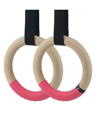 Sunnyglade 2Pcs Wood Gymnastics Rings with 16FT Long Adjustable Straps & 4Pcs Non-Slip Hand Tapes Exercise Training Rings for Home/Gym Full Body Strength Training