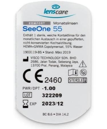 SeeOne 55 Monthly Lenses | 1 Piece | BC 8.6 mm | DIA 14.2 mm | +5.50 Diopters | International Shipping - Buy Online on GoSupps.com