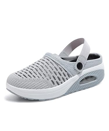Hunonu Women's Diabetic Orthopedic Sandals Diabetic Walking Air Cushion Slip-On Orthopedic Walking Shoes 9 Grey