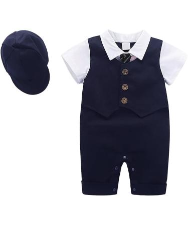 AmzBarley Baby Boys Tuxedo Rompers Suit with Bowtie | Navy | 12-18 Months - Buy Online on GoSupps.com