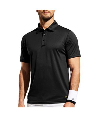 MIER Men's Polo Shirts Quick Dry Golf Short Sleeve Collared Casual Moisture Wicking Performance Top, Recycled Polyester Black Small