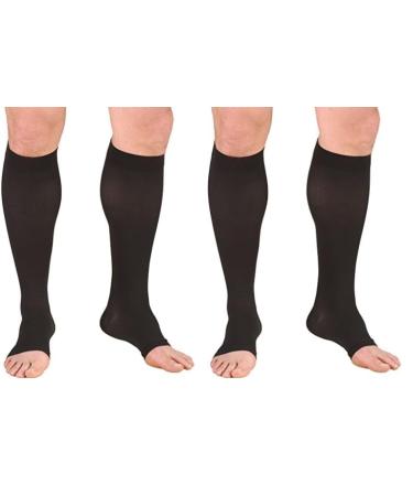 Truform 15-20 mmHg Compression Stockings for Men and Women Knee High Length Open Toe Black X-Large (Pack of 2)